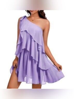 DRESSTELLS TIERED Ruffle One Shoulder Party Mini Dress